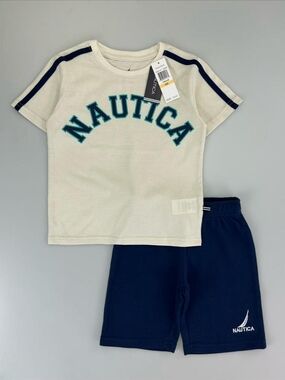 Nautica Cream Tee & Navy Shorts Set